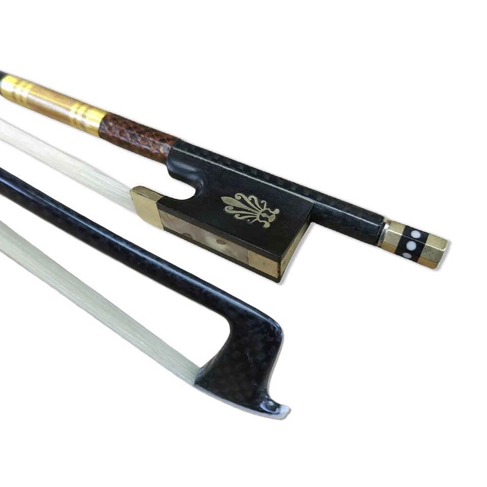 3pcs Carbon Fiber Violin Bow 4/4 AAA Bow Hair Straight Abalone Ebony Bow Frog - Image 1 of 4