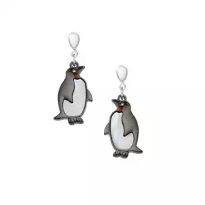 Emperor Penguin Mother Of Pearl Gunmetal Tone Drop Clip On Earrings - Picture 1 of 1