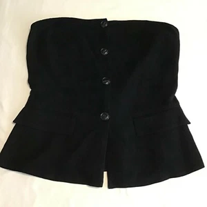 BARBA NAPOLI Black Strapless Neck Sleeveless Button Front Tweed Tube Top Sz 42M - Picture 1 of 9