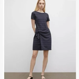 Club Monaco Faux Wrap Dress Navy Blue White Striped Twansia Dress Size XS - Picture 1 of 6