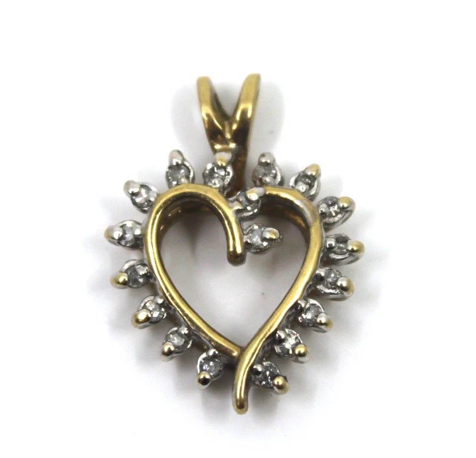 Colgante Corazón Diamante Abierto Oro Amarillo Sólido 10k Mediano Foto 1 de 4