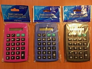 LOT of 24 POCKET CALCULATORS (Battery Included) Pink & Purple & Black (8 each) - Bild 1 von 5