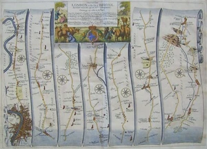 London-Marlborough: antique road map by John Ogilby,1675 (1st edition) - Picture 1 of 4