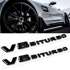 For V8 BITURBO Fender Side AMG Emblem glossy Black Logo Badge C63 E63 G63 - Bild 1 von 4