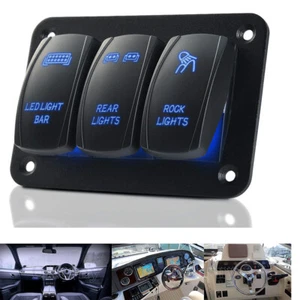 3 Gang Toggle Rocker Switch Panel Blue LED Light for Car Marine Boat Waterproof - Picture 1 of 12
