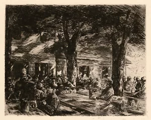 MAX LIEBERMANN, 'KELLERGARTEN IN ROSENHEIM', etching, 1895 - Picture 1 of 2