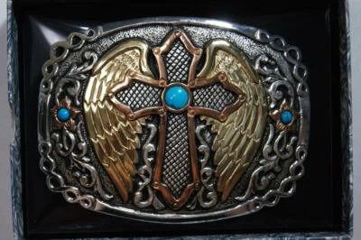 Crumrine Western Cinturón Hebilla Ala Cruzada Piedras Turquesa C10127 Foto 1 de 4