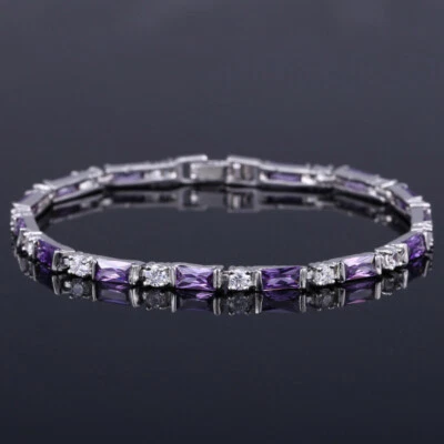 Women Silver Plated Baguette Cubic Zirconia Slim Tennis Bracelet Wedding Jewelry - Image 1 of 4