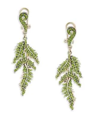 Pendientes colgantes HEIDI DAUS "Le-Fern" con pavé de cristal hoja de helecho - Clip on - Nuevos con etiquetas Foto 1 de 4