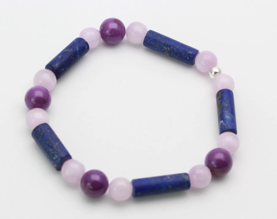 Blaues Lapislazuli Armband mit Phosphosiderit und Kunzit 21,5 cm lang dehnbar - Bild 1 von 1