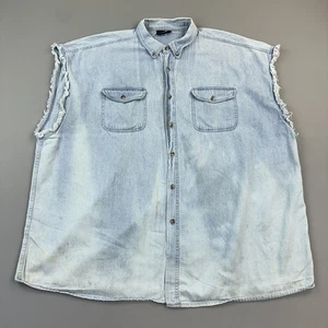 Vintage Trucker Hemd Herren 3XL Blau Denim Ärmellos Cutoff Trucker Grafik Y2K - Bild 1 von 13