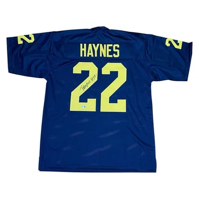 Justice Haynes Signed Blue #22 Stitched Jersey Michigan Wolverines RB Beckett - Image 1 of 3