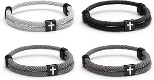 4 Stück WWJD Armbänder, Kreuzarmband für Herren, verstellbar geflochten Christian Bracel - Bild 1 von 12