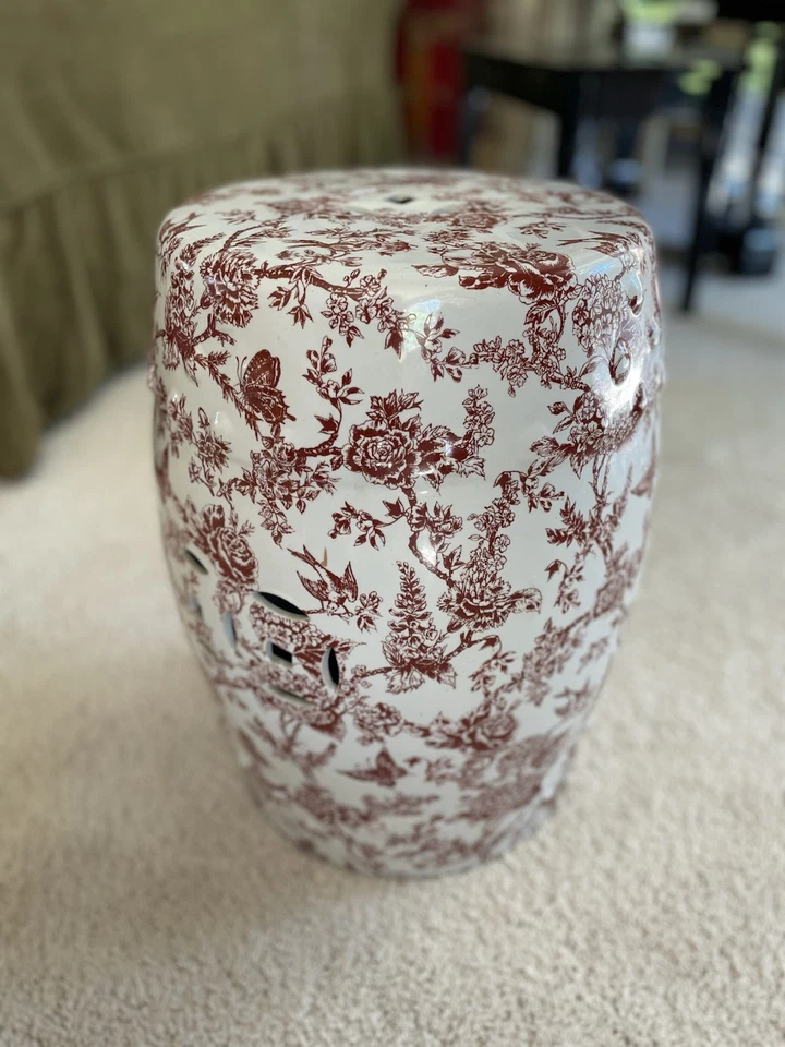 Taburete de jardín asiático floral rojo y blanco de porcelana/mesa de incienso Chinois vendedor de EE. UU. Foto 1 de 4