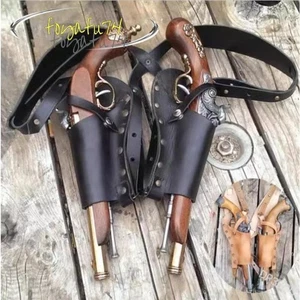 Pistola de cuero pirata doble Flintlock hombro cosplay funda punk universal nueva - Imagen 1 de 15