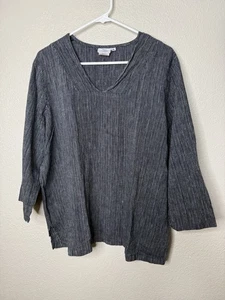Hot Cotton Top Size XL Black Linen Cotton Stripe Lagenlook Top Shirt Pullover - Picture 1 of 6
