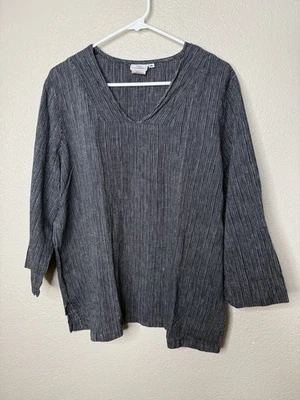 Lo último Top de Algodón Talla XL Negro Lino Algodón Rayas Lagenlook Top Camisa Pullover Foto 1 de 4