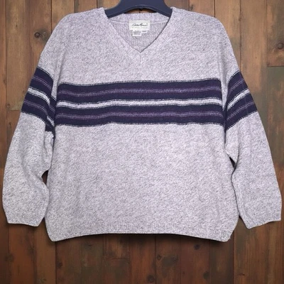 Suéter De Colección Eddie Bauer Mezcla de Lana Rayas Cuello en V Talla L Acogedor Cabina Preppy EE. UU. Foto 1 de 4