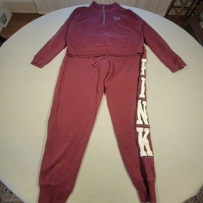 ROSA Victoria's Secret Conjunto de Salón Cuarto Cremallera Joggers Polar Mujer Grande Granate Foto 1 de 4