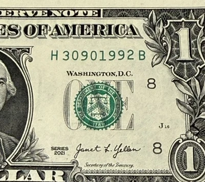 March 9th 1992 Birthday Note Fancy Serial Number One Dollar Bill 30901992 - Image 1 of 3