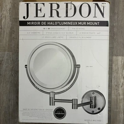 Halo света настенное крепление Magnifiying 1 x + 8 x макияж зеркало Jerdon модель HL75ND - Изображение 1 из 4