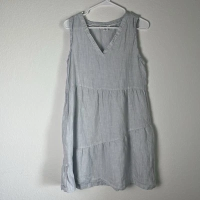 Vestido Lucky Brand para mujer S de lino sin mangas a rayas con cuello en V en capas Foto 1 de 4