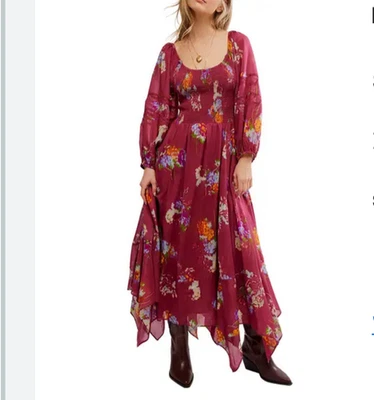 FREE PEOPLE Morning Glory floral smocked flowy boho maxi dress NWT S - Image 1 of 4