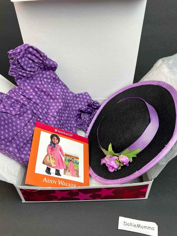 American Girl Addy Sunday Mejor Conjunto ~ Vestido Morado Flor Sombrero ~ Retirado Nuevo en Caja Foto 1 de 4