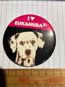 Vintage I love Heart Eukanuba Pink Dalmation Promotional Tin Badge - Picture 1 of 3