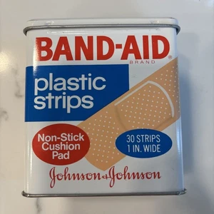 BAND-AID Plastic Strips - Metal Box Tin Johnson and Johnson - Hinged Empty - Picture 1 of 7