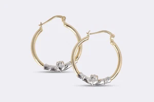 14k Two-Tone Gold 24mm Claddagh Hoop Earrings (2.05g.) - Picture 1 of 5