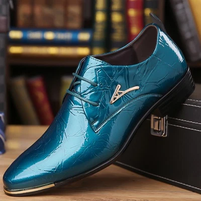 Men's Purple Patent Lace - Up Formal Dress Shoes with Metal Accent - Image 1 of 4