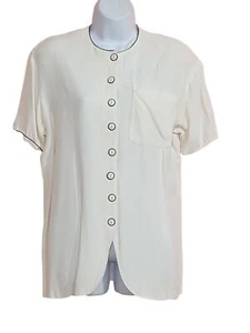 Vintage 80s Ashley Brooke Womens Blouse Button Front Short Sleeve White M - Picture 1 of 6