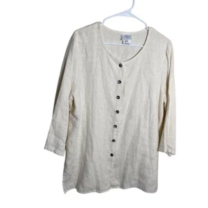 Hot Cotton by Marc Ware Blouse Women's Medium Linen Ivory Button Up Shirt - Picture 1 of 9