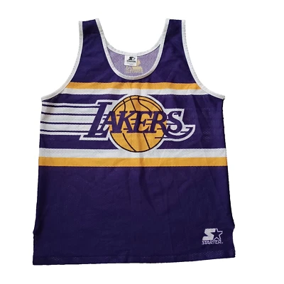 Camiseta sin mangas vintage Starter Los Angeles LA Lakers para hombre L malla púrpura EE. UU. Rara Foto 1 de 4