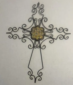 Vintage Metal 21” x 16 1/2”Crucifix Cross Wall Decor with Mosaic Center. - Picture 1 of 3