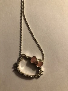 Hello Kitty SANRIO Dual NECKLACE Pendant Pink Heart Crystals Rhinestone - Picture 1 of 10