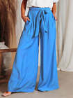 Women's Solid Color Drawstring Knot Wide Leg Trousers