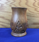 Vintage Wooden Hand Carved Vase  Vessel By S S Sanna 5 Tall India