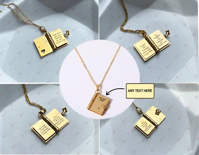 Personalised  Quran Quotes Book Necklace Islamic Gift - Image 1 of 4