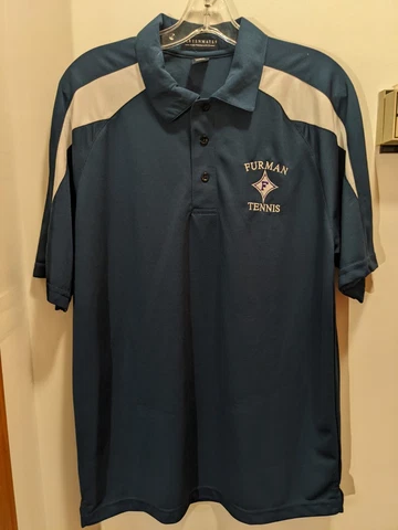 Furman University Paladins Tennis Men's Medium Blue Short Sleeved Polo Shirt Cover