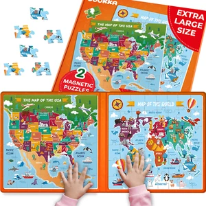 QUOKKA 2x48 Pieces Magnetic Travel Puzzles for Toddlers 3-5 | Maps USA & World - Picture 1 of 8