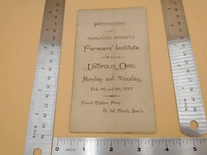 Vintage 1897 Programme of Auglaize County, OH Farmers Inst Uniopolis, Ohio #Z274 - Picture 1 of 7