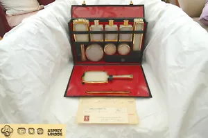 VERY RARE CASED QE II HM STERLING SILVER GILT DRESSING TABLE SET by ASPREY - Picture 1 of 12
