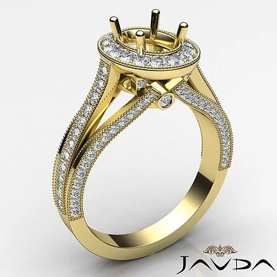 Halo Millgrain Oval Semi Mount Diamond Engagement Ring 14k Yellow Gold 0.9 Carat - Image 1 of 4