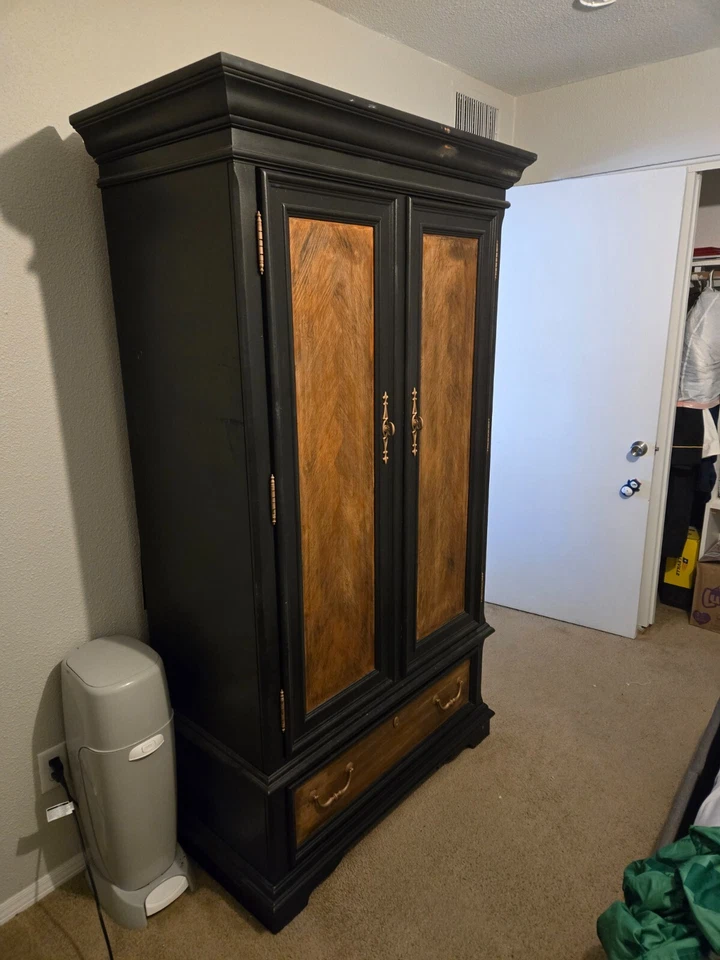 Vintage Armoire Closet Wardrobe Solid Wood Black and Brown - Image 1 of 4