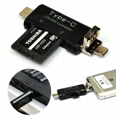 3in1 Type-C/Micro USB OTG  SD TF Card Reader Mobile Camera Data Transfer Adapter - Image 1 of 4