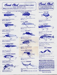 Señuelos Creek Chub lista de precios caja inserto. Folleto publicitario impreso. Señuelos de pesca antiguos - Imagen 1 de 2
