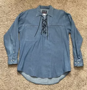 Vintage 70’s Denim Lace Up Shirt Mens Wrangler X-Long Tails Cowboy Western Rodeo - Picture 1 of 6