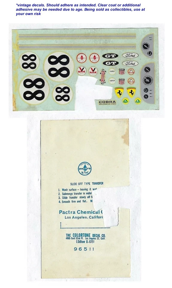 Coche Ranura Años 60 Vintage 1/24 o 1/32? Calcomanías Pactra 96511 Ford Cobra GT Ferrari Foto 1 de 1